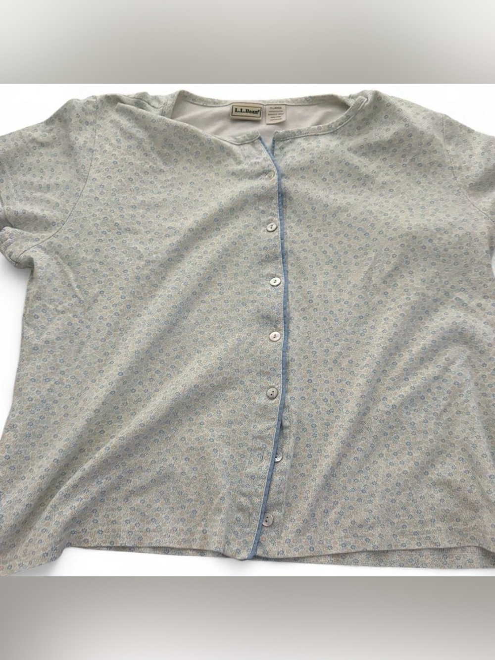Rare Vintage L.L. Bean Light Blue Floral Button-Up PJ Top